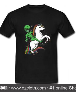 Alien riding unicorn space funny UFO T Shirt