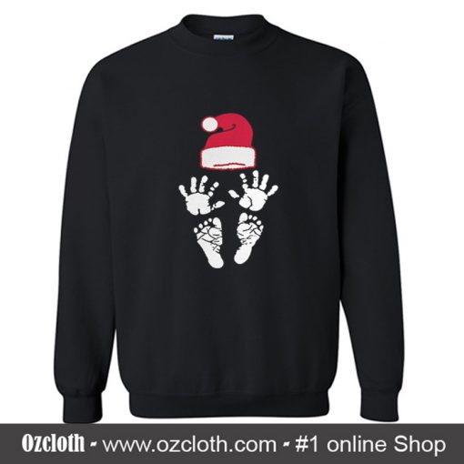 Hand Foot Prints Santa Hat Sweatshirt