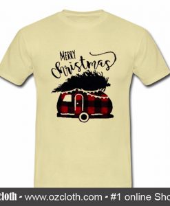 Merry Christmas Plaid Car Cream T Shirt