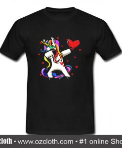 Funny Dabbing Unicorn Valentines Day T Shirt (Oztmu)