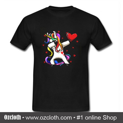 Funny Dabbing Unicorn Valentines Day T Shirt (Oztmu)