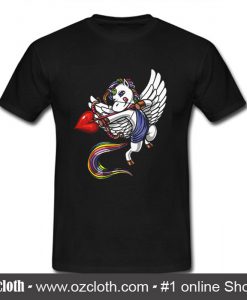 Unicorn Valentines Day Cupid Love Heart T Shirt (Oztmu)