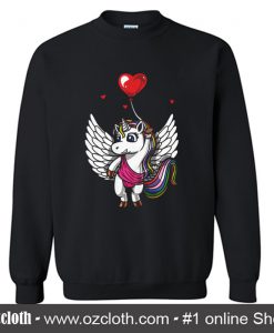 Unicorn Valetines Day Love Heart Balloon Sweatshit (Oztmu)