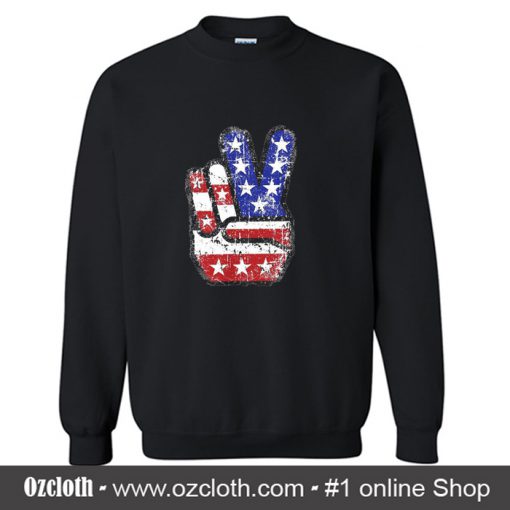 Fourth 4th of July Shirt American Flag Peace Sign Hand Sweatshirt (Oztmu)