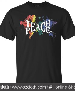 Hippie Teach Peace Teacher Peace World Map Black T-Shirt (Oztmu)