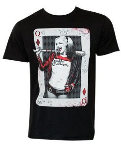 Harley Quinn Men's Black Queen Of Diamonds T-Shirt (Oztmu)