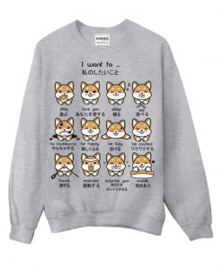 Japanese Shiba Inu Emoticon Crewneck Sweatshirt (Oztmu)