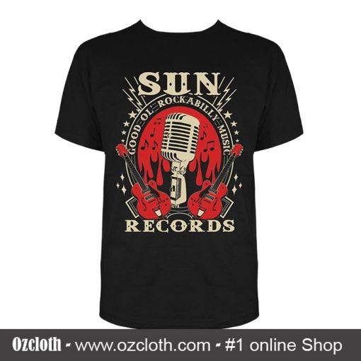 Sun Records Electric Mic Music T Shirt (Oztmu)