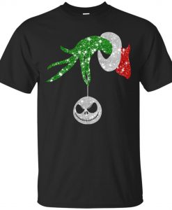 Grinch hand holding ornament Jack Skellington T shirt (Oztmu)