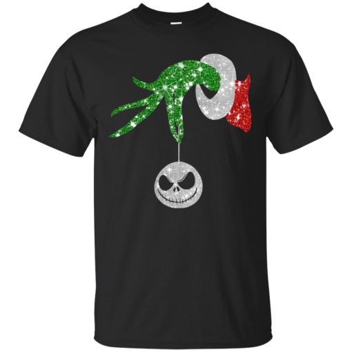 Grinch hand holding ornament Jack Skellington T shirt (Oztmu)