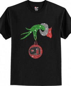 Grinch hand ornament camping glitter christmas T Shirt (Oztmu)