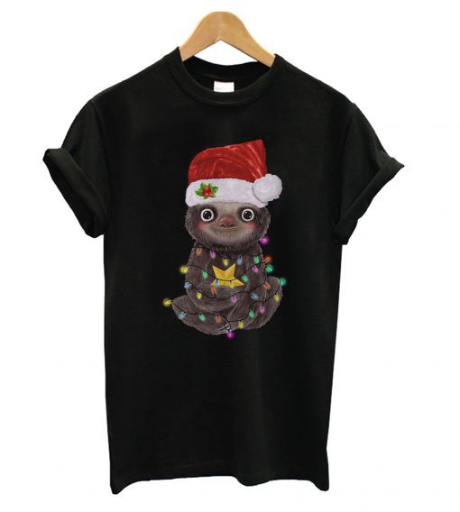 Santa Baby Sloth Christmas light ugly T shirt (Oztmu)