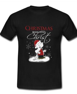 Snoopy and Charlie Brown christmas begins with christ T Shirt (Oztmu)