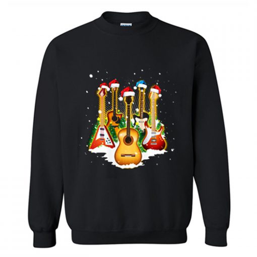 Guitar Wearing Santa Hat Christmas Sweatshirt (Oztmu)