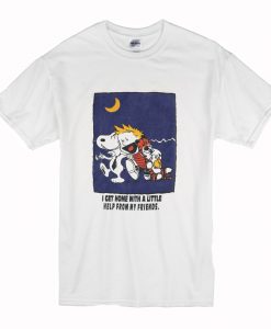 Vintage Calvin & Hobbes I Get Home With A Little Help From My Friends T-Shirt (Oztmu)