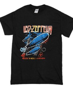 Led Zeppelin Rock n Roll Forever Vintage 80s Airship T Shirt (Oztmu)