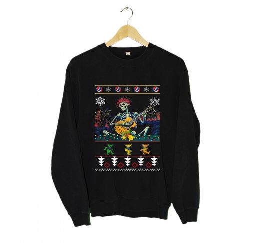 Grateful Dead guitarist skeleton dancing bears ugly Christmas Sweatshirt (Oztmu)