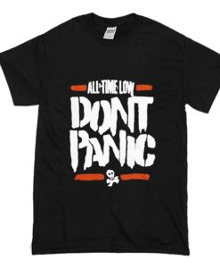 ALL TIME LOW Black DON'T PANIC Skull T Shirt (Oztmu)