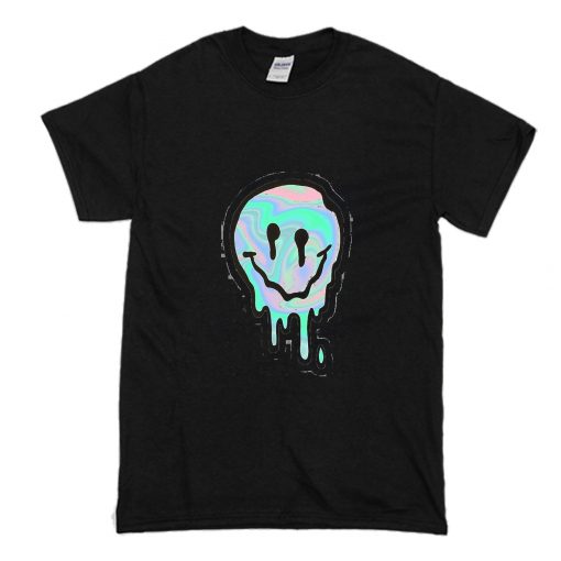 Smiley Face Melt Black Graphic T-Shirt (Oztmu)