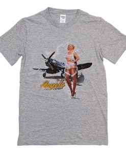 WWII Corsair F4U Flying Angels Blonde Pinup Girl T-Shirt (Oztmu)