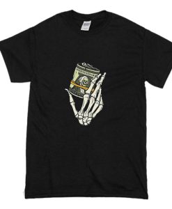 Skeleton Hand Holding A Stack of Money T-Shirt (Oztmu)