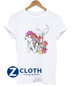 Disney The Little Mermaid Floral Watercolor Outline Shirt AA