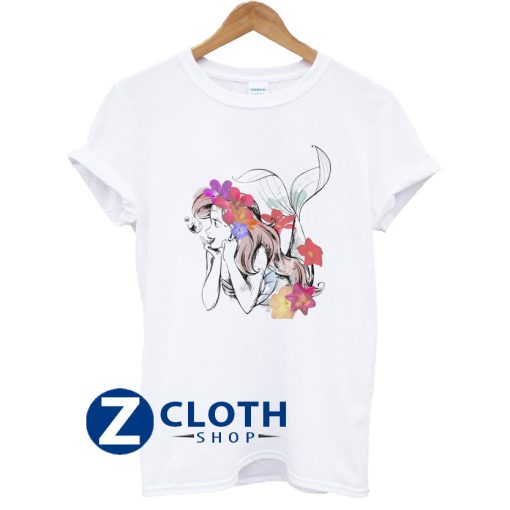 Disney The Little Mermaid Floral Watercolor Outline Shirt AA