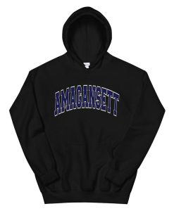 Amagansett Ny Varsity Style Navy Blue Text Hoodie AA