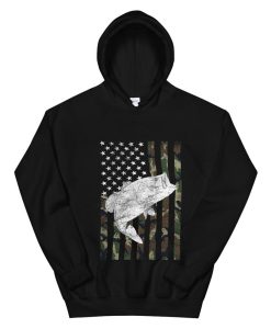 Bass Fishing Camouflage Flag Big Mouth On Back Hoodie AA