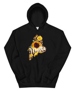 Maine Sunflower Leopard Print Wildflower State Map Hoodie AP