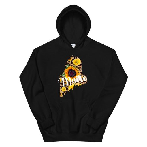 Maine Sunflower Leopard Print Wildflower State Map Hoodie AP