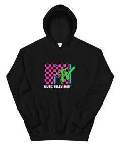 Mtv Logo Pink And Blue Checker Hoodie AA