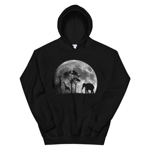 Giraffe Baby Elephant Moon Safari Animal Hoodie AA