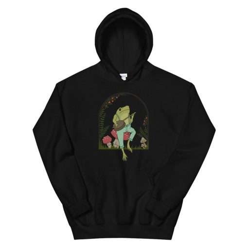 Cottagecore Aesthetic Frog Playing Banjo On Mushroom Cute Hoodie AA