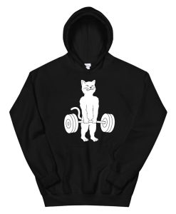 Cat Deadlift Hoodie Powerlifting Kitty Sweater Muscle Cat Hoodie AA